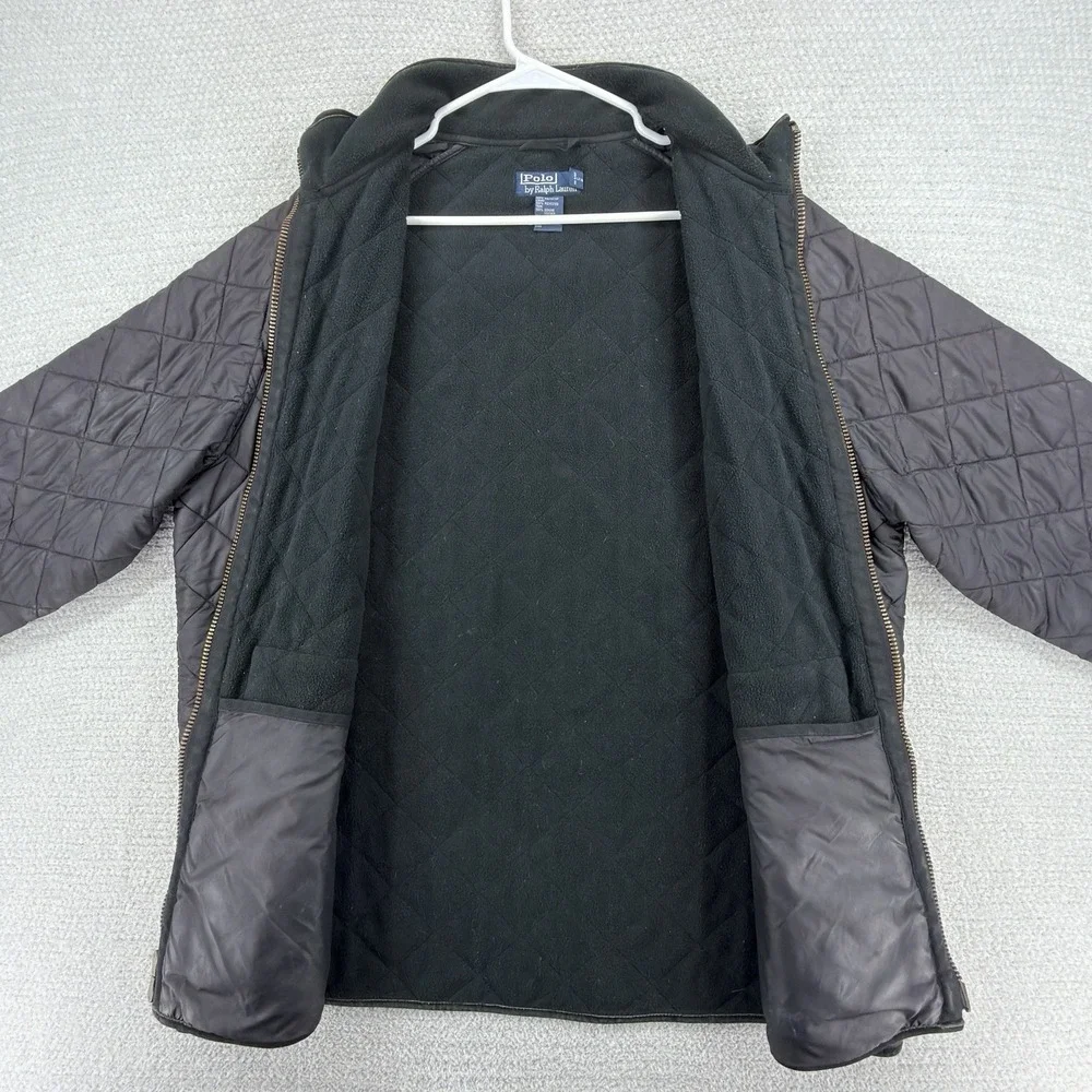 Polo Ralph Lauren Jacket Mens XL Black Quilted Full Zip Fleece Lined Distressed